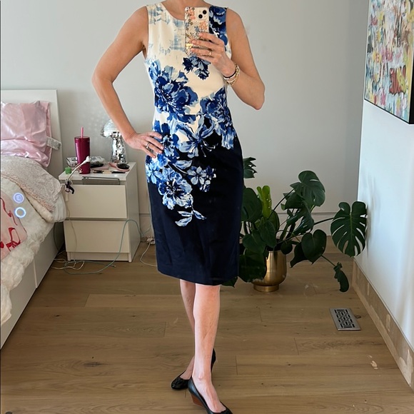 MAEVE Blue & White Floral Cotton Dress | Sleeveless Midi Sundress | Size 4 US - Picture 5 of 16